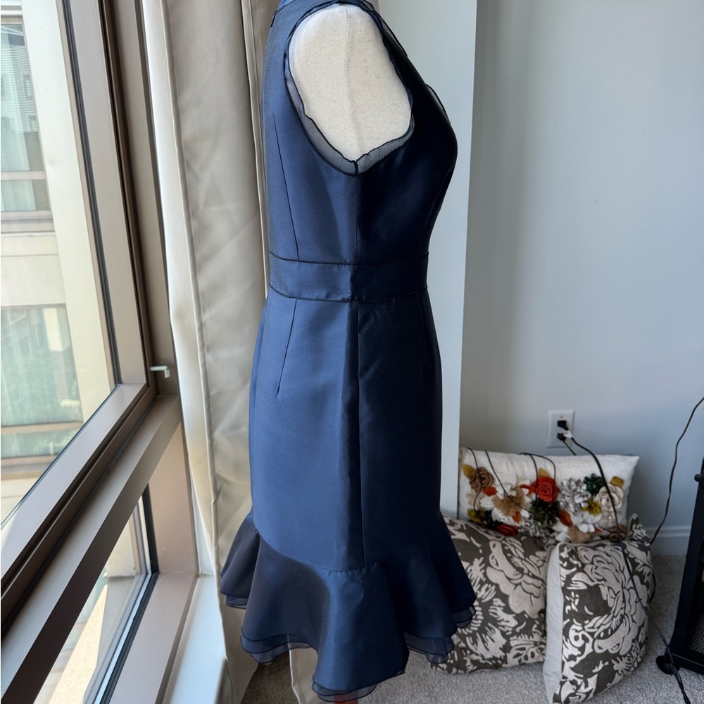 Carolina Herrera Midnight Navy V-Neck Ruffle-Hem Midi Dress - Picture 11 of 14